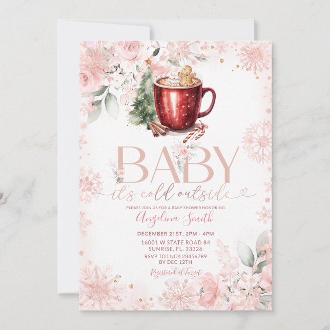 Invitación Pink Hot Cocoa Christmas Baby Shower Invite (Anverso)