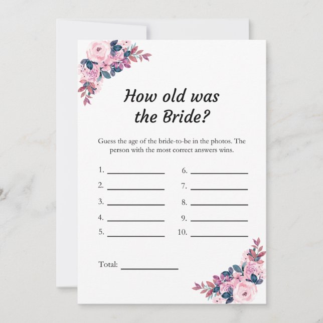 Invitación Pink How Old was Bride Bridal Shower Game Card (Anverso)