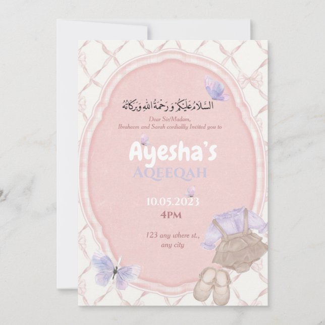 Invitación Pink Hues Baby Girl Aqeeqah Invitation (Anverso)