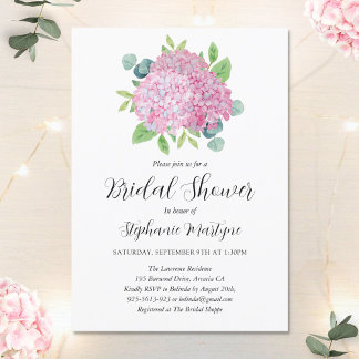 Invitación Pink Hydrangea Bouquet Ducha Botánica Bridal