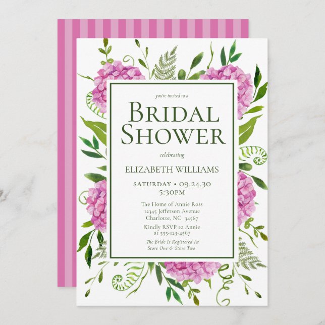 Invitación Pink Hydrangea Bridal Shower (Anverso / Reverso)