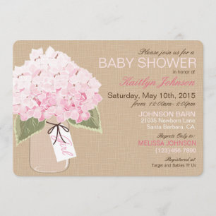 Invitación Pink Hydrangea Mason Jar Rustic Baby Shower