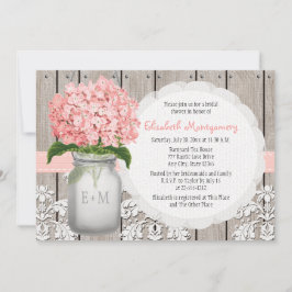 Invitación Pink Hydrangea Monogrammed Mason Jar Bridal Shower