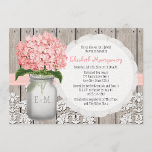 Invitación Pink Hydrangea Monogrammed Mason Jar Bridal Shower