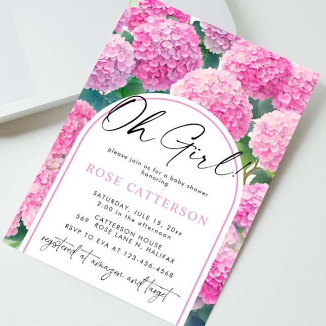 Invitación Pink Hydrangea Oh Chica Baby Shower (Subido por el creador)