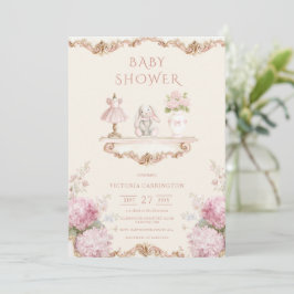 Invitación Pink Hydrangea Vintage Baby Shower Invitation