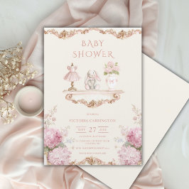 Invitación Pink Hydrangea Vintage Baby Shower Invitation