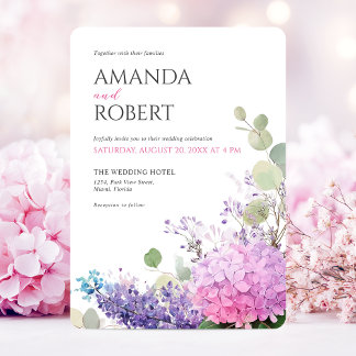 Invitación Pink Hydrangea Watercolor Flowers Elegant Wedding