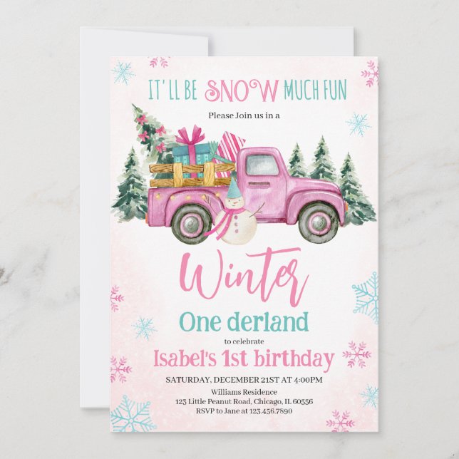 Invitación Pink It'll be Snow Much Fun Birthday (Anverso)