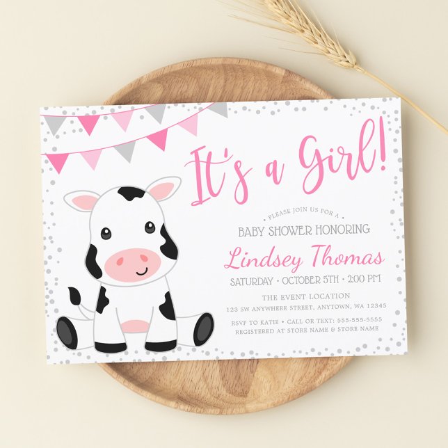 Invitación Pink It's a Chica Cow Baby Shower (Subido por el creador)