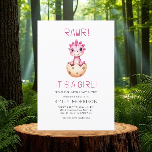 Invitación Pink It's a Chica Cute Dinosaur Baby Shower (Subido por el creador)