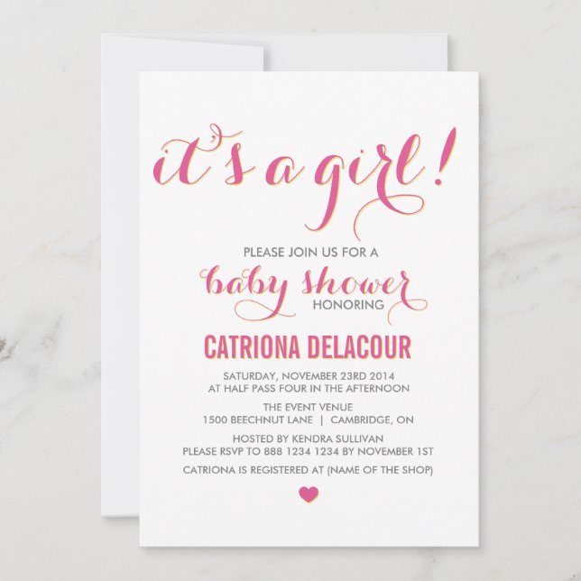 Invitación Pink It's a Chica Typography Baby Shower Invitatio (Anverso)