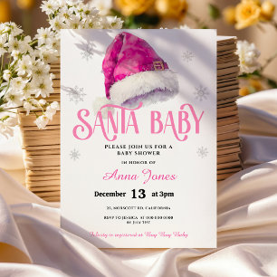 Invitación PINK Jolly Santa Hat chica Baby Shower