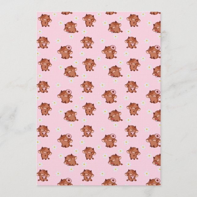 Invitación Pink Kawaii Highland Cows Seamless Pattern (Anverso)
