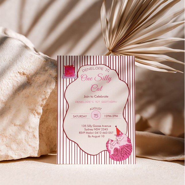Invitación Pink Kitty Party One Silly Cat 1st Birthday (Subido por el creador)