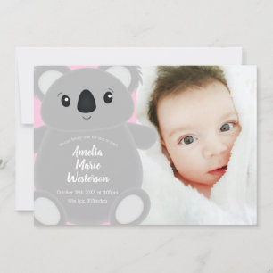 Invitación Pink Koala Bear Baby Shower