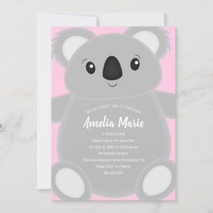 Invitación Pink Koala Bear Birday Party