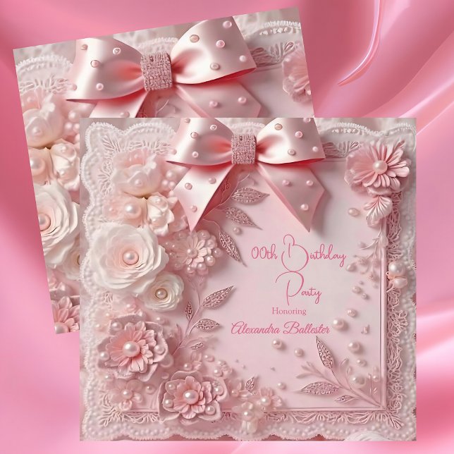 Invitación Pink Lace Pearls Floral Sweet Birthday Party (Subido por el creador)