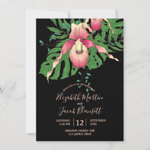 Invitación Pink Lady Slipper Orchid Black Boda