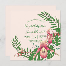Invitación Pink Lady Slipper Orchid Wreath Peach Boda