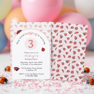 Invitación Pink Ladybug Girls Birthday  Invitation