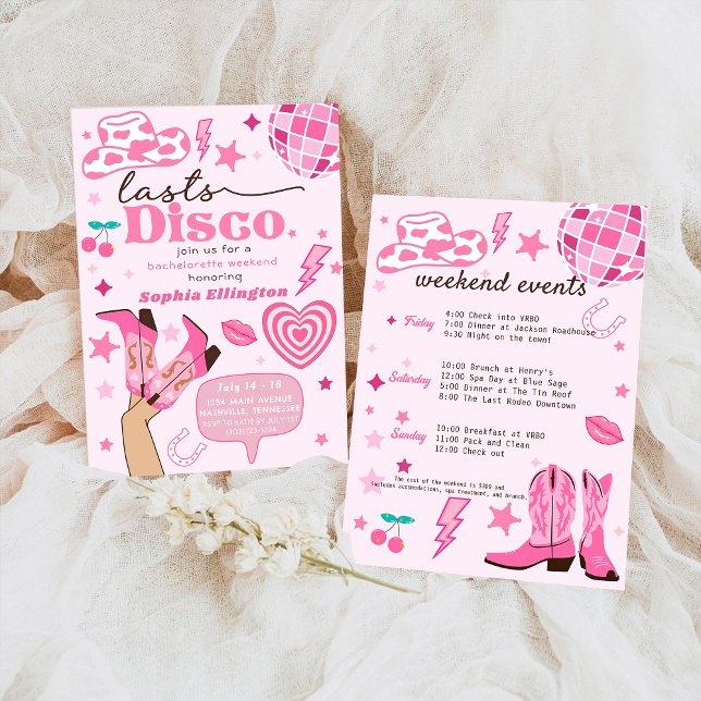 Invitación Pink Last Disco Bachelorette Weekend Nash Bash (Subido por el creador)