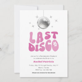 Invitación Pink Last Disco, Simple Bachelorette Retro Weekend
