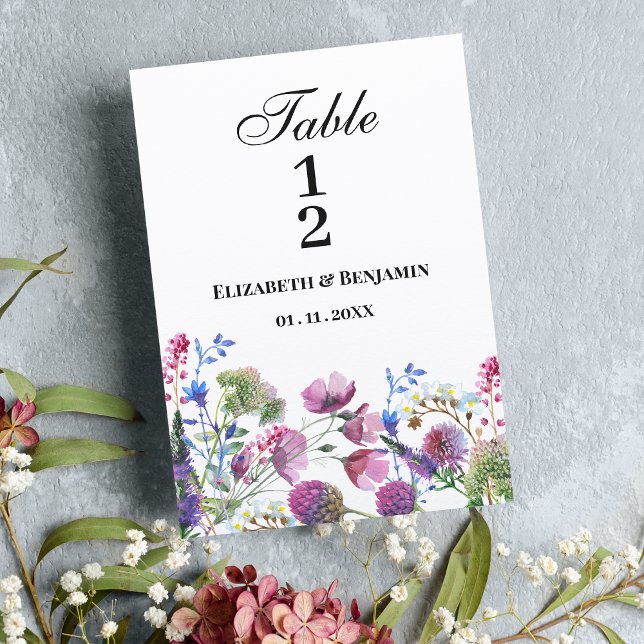 Invitación Pink lavender violeta de flores silvestres números (Pink lavender purple wildflower Table Numbers)