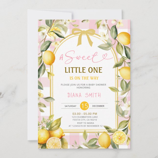 Invitación Pink Lemon A Sweet Little One Baby Shower (Anverso)