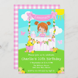 Invitación Pink Lemonade Stand Birday Red Hair Chica