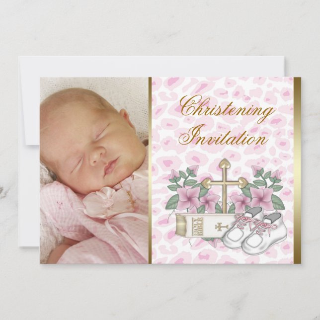 Invitación Pink Leopard Baby Girl Christening (Anverso)