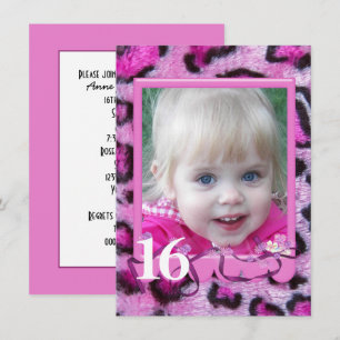 Invitación Pink Leopard Fur 16º cumpleaños