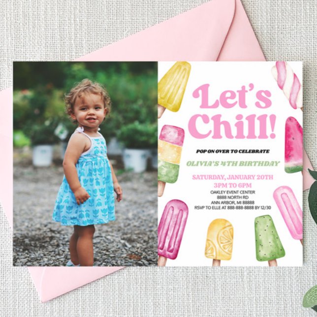 Invitación Pink Let's Chill Popsicle Picture Birthday Party (Subido por el creador)