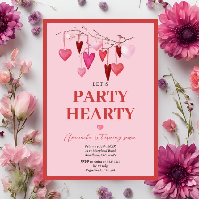 Invitación Pink Let's Fiesta Hearty Valentine Balloon Birthda (Subido por el creador)