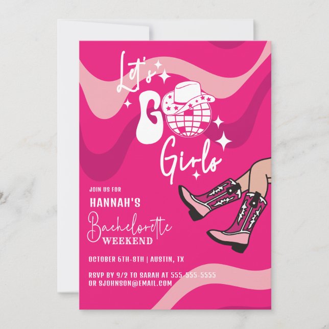 Invitación Pink Let's Go Chicas Bachelorette Party (Anverso)