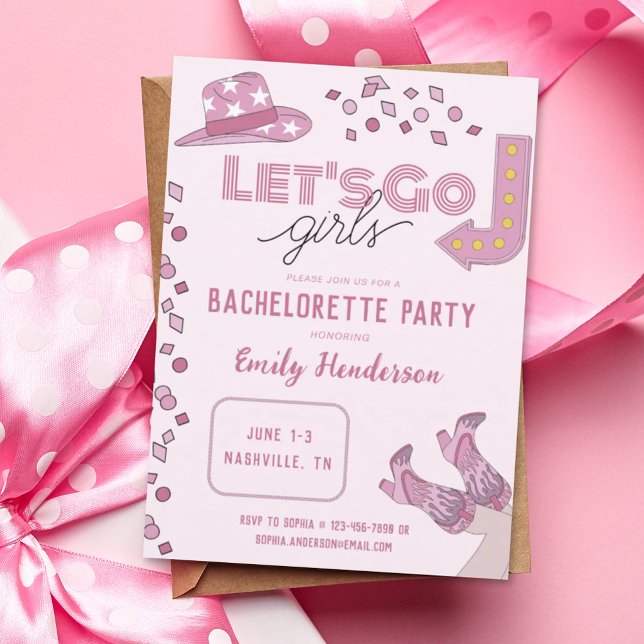 Invitación Pink Let's Go Chicas Nashville Bachelorette Party (Subido por el creador)