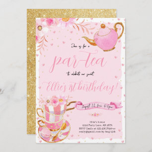 Invitación Pink Let's Par-tea Tea Birthday Party