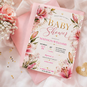 Invitación Pink Lily Baby Shower Invitation