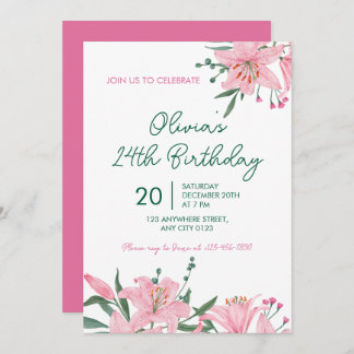 Invitación Pink Lily Garden Birthday Party Invitation