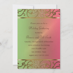 Invitación Pink Lime Green and Gold Holiday Party Invitation