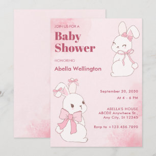 Invitación Pink lindo conejo conejo ducha bebé