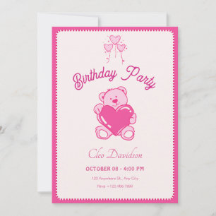 Invitación Pink lindo corazón de muñecas