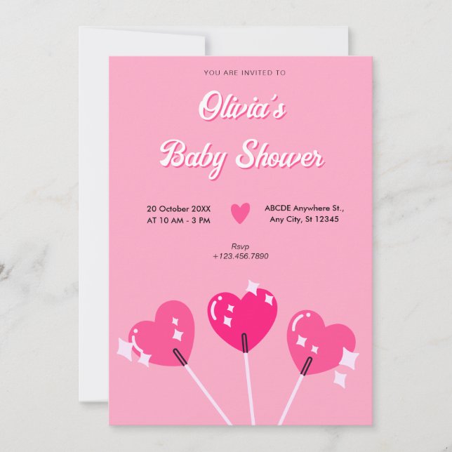 Invitación Pink lindo corazón dulce ducha bebé (Anverso)