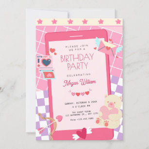 Invitación Pink lindo cumpleaños juguetón