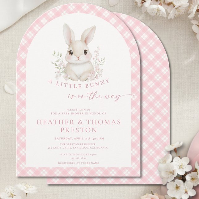 Invitación Pink Little Bunny Gingham Arch Baby Shower (Subido por el creador)