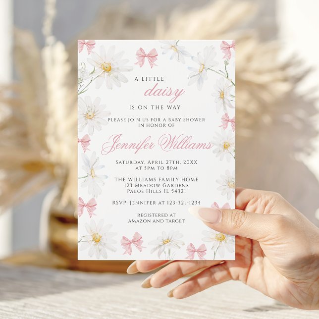 Invitación Pink Little Daisy Bow Spring Baby Girl Shower (Subido por el creador)