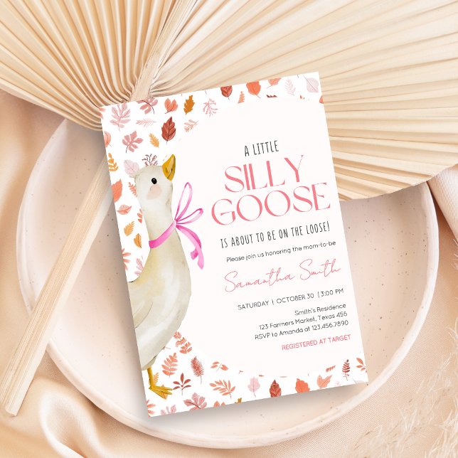 Invitación Pink Little Silly Goose Baby Shower (Little Silly Goose Baby Shower Invitation)