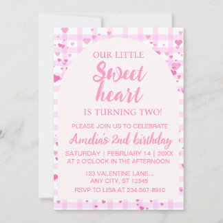 Invitación Pink Little Sweetheart Second Birthday Invitation.