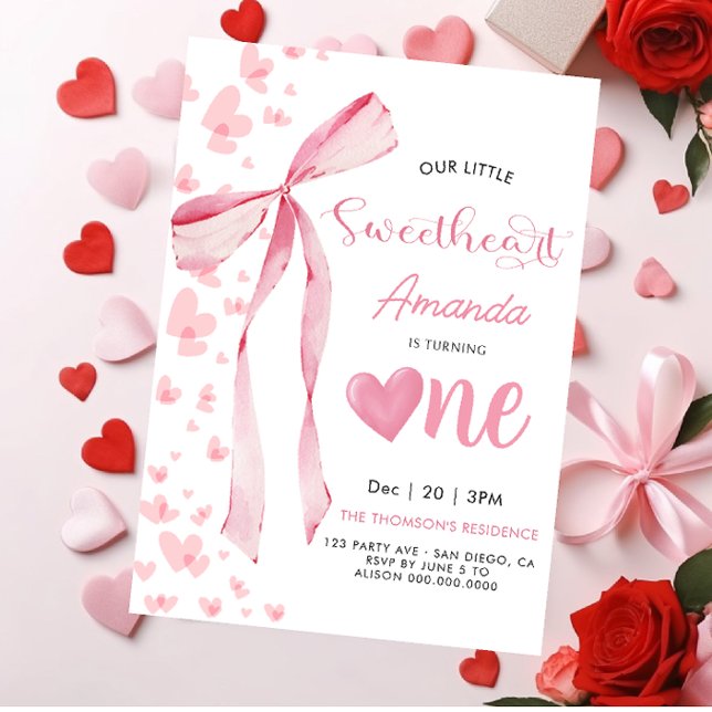 Invitación Pink Little Sweetheart Valentine 1st birthday  (Subido por el creador)