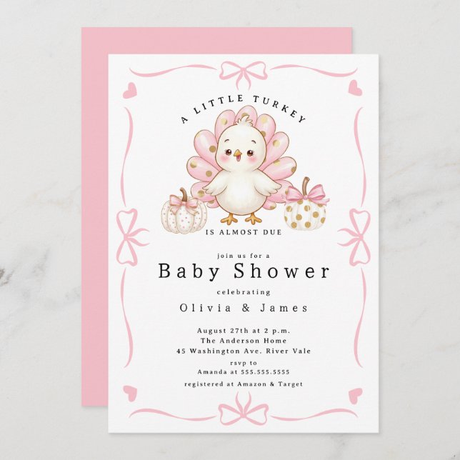Invitación Pink Little Turkey Baby Shower Invite (Anverso / Reverso)